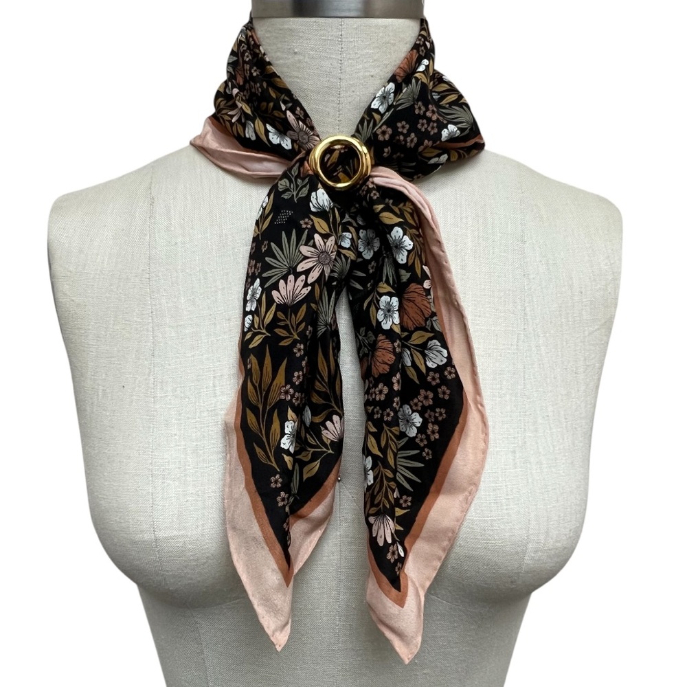 Flora West Midnight Garden Square Silk- Sate Scarf
